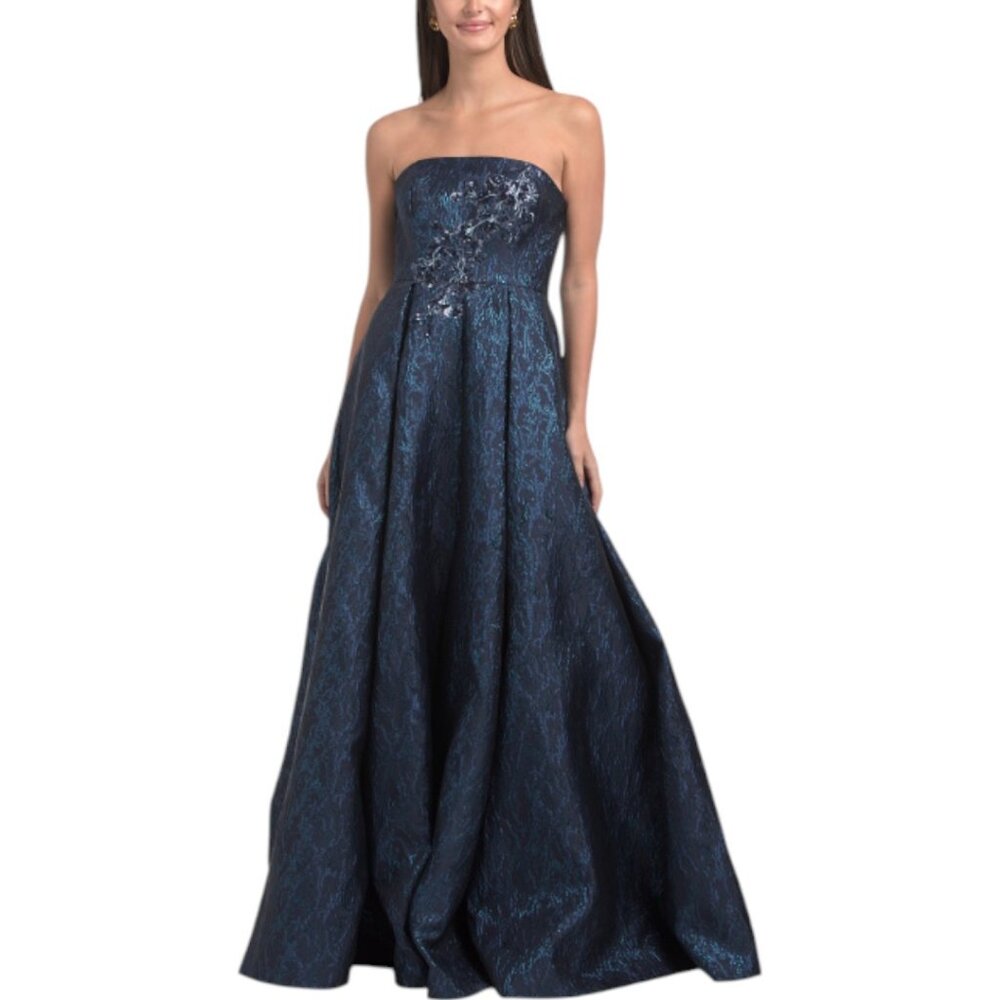 RENE BY RENE RUIZ Strapless Jacquard Gown With Appliques